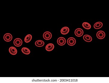 Human blood cells structure under microscope. Erythrocytes icons in vein. Human blood vessel. Microbiology test in laboratory. Isolated medical 3d vector illustration for clinic, hospital or education
