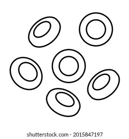 Estructura de células sanguíneas humanas bajo microscopio. Iconos eritrocitos en vena. Concepto de vasos sanguíneos humanos. Prueba de microbiología en laboratorio. Ilustración clínica de vector plano aislada para clínica u hospital.
