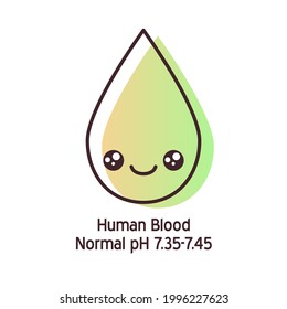 Icono del vector pH de la sangre humana. Ilustración aislada de la salud del sistema cardiovascular. Valor normal, alcalino o ácido. Insignia de hematología médica.