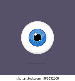 Human blue eye isolated on dark background. Eyeball iris pupil vector Illustration