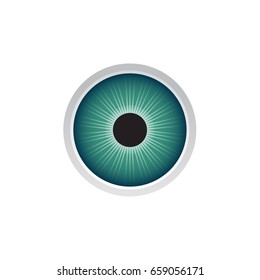 Human blue eye isolated on whie background.