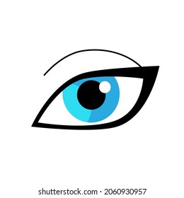 Human blue eye simple illustration or icon. Female eye. Vector graphic illustration isolated on white.