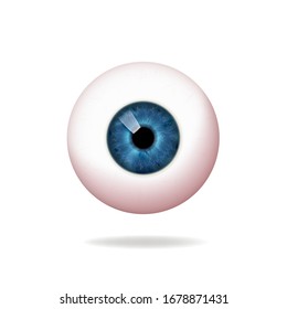 Human Blue Eyeball, Retina, On White Background, Vector Icon.