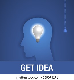 Human blue head with white bulb in the center