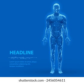 Human body. Abstract vector. Digital anatomy, Medical technology, Muscle structure, Health innovation, 3D model, DNA biotechnology, Body system, Science medicine, Healthy anatomy concept