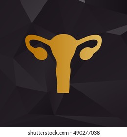 Human Body Anatomy Uterus sign. Golden style on background with polygons.