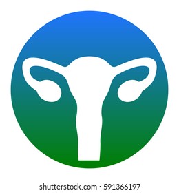 Human Body Anatomy Uterus sign. Vector. White icon in bluish circle on white background. Isolated.
