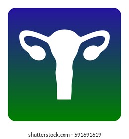 Human Body Anatomy Uterus sign. Vector. White icon at green-blue gradient square with rounded corners on white background. Isolated.