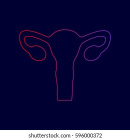 Human Body Anatomy Uterus sign. Vector. Line icon with gradient from red to violet colors on dark blue background.
