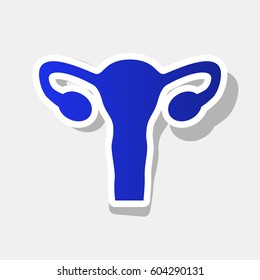 Human Body Anatomy Uterus sign. Vector. New year bluish icon with outside stroke and gray shadow on light gray background.