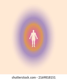 Human body aura minimalistic spiritual  illustration and human silhouette surrounded radial gradient light background  Minimalistic vector illustration