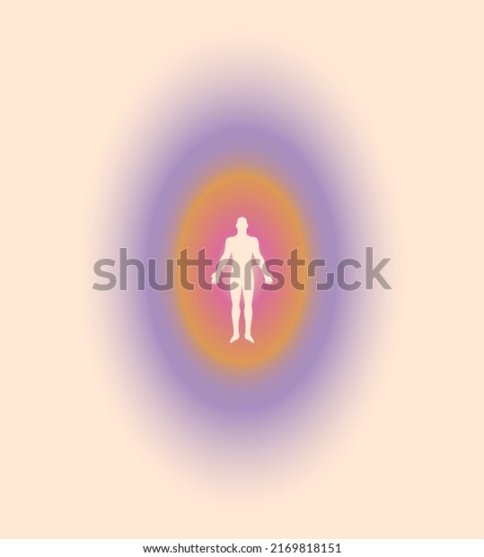 Human body aura\
minimalistic spiritual  illustration with human silhouette\
surrounded radial gradient on light background. Minimalistic vector\
illustration