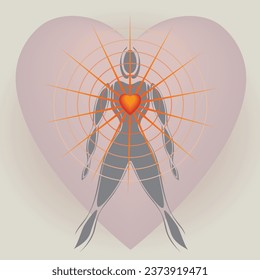 Human Body with Big Heart Radiating Rays of Light, Cardiac Coherence, Love, Health, Relaxing, Rebalancing, Expansion Network Lightworker, Meditation