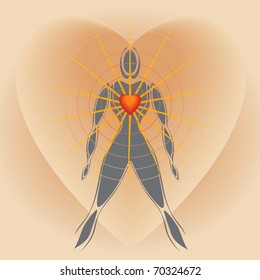 Human Body with Big Heart Radiating Rays of Light, Cardiac Coherence