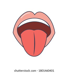human body concept, mouth and tongue icon over white background, line fill style, vector illustration