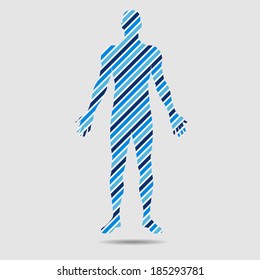Human body in diagonal stripes to be use in infographics. Abstraction of body stress, body tension, body pain, body movement,energetic people,human being composition structure