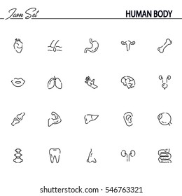 Human Body Flat Icon Set. Collection Of High Quality Outline Symbols Of Internal Organs For Web Design, Mobile App. Vector Thin Line Icons Or Logo Of Eyes, Bones, Heart, Spine, Brain, Etc.