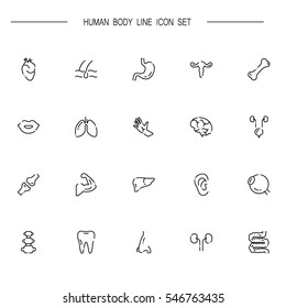 Human body flat icon set. Collection of high quality outline symbols of internal organs for web design, mobile app. Vector thin line icons or logo of eyes, bones, heart, spine, brain, etc.