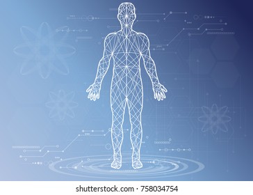 Human body health care, with medical icons, organs, charts, diagrams and copy space.