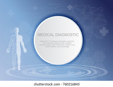 Human body health care, with medical icons, organs, charts, diagrams and copy space. Medical diagnostic.
