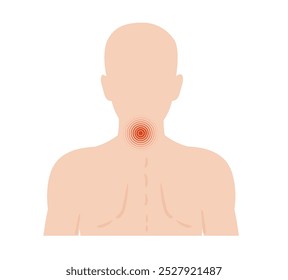 Human body highlighting pain spots, with a focus on the central neck area, indicating potential discomfort or stress areas relevant to human health.