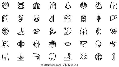 Human Body Icons collection is a vector illustration with editable stroke, offering versatility and customization. Perfect for various design needs, it includes high-quality graphics.