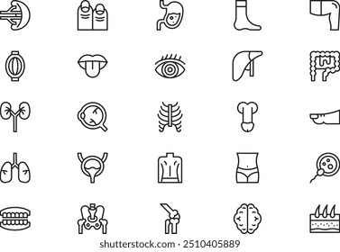 La colección de los iconos del cuerpo humano es una Ilustración vectorial con un trazo editable.