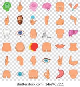 Human body icons set. Cartoon style of 36 human body vector icons for web for any design