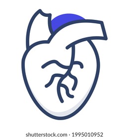 Órgano interno del cuerpo humano, icono de diseño plano del corazón