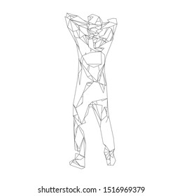 Human body. Isolated black vector illustration in low-poly style on a white background. The drawing consists of thin lines and dots. Polygonal image on topics of science or medicine.