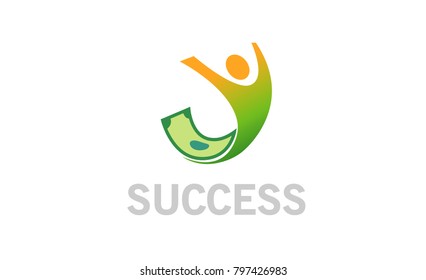 Human Body Jumping Money Success Logo Design Symbol Illustration