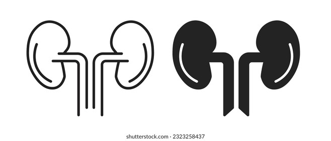Human body kidney icon set. Kidney organ transplant line vector symbol. Isolated kidney outline and filled icon set.