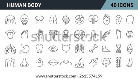 Human Body Line Editable Icons Set. Includes organs, body parts, and anatomy symbols. Vector illustration.	