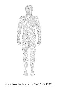 Human body low poly vector illustration on dark background. Medicine, science and technology concept.