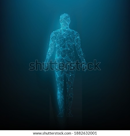 Human body low wireframe polygonal isolated on dark blue background. Concept of biology science. vector illustration in flat style modern design. Healthcare and medical.