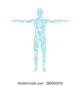 Human body with molecules DNA. Scalable vector graphics. Medicine, science and technology concept. Abstract background.