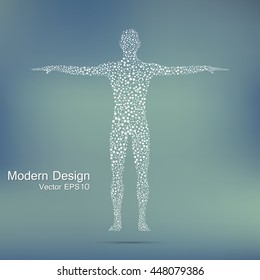 Human body with molecules DNA. Scalable vector graphics. Medicine, science and technology concept. Abstract background.