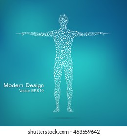 Human body with molecules DNA. Scalable vector graphics. Medicine, science and technology concept. Abstract background.