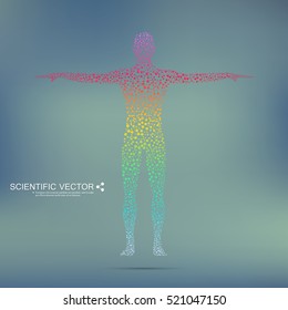 Human body with molecules DNA. Scalable vector graphics.  Medicine, science and technology concept. Abstract background. 