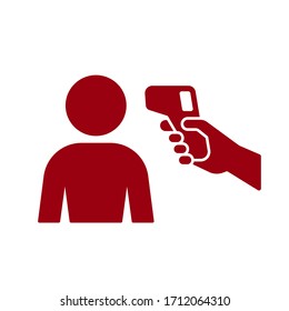 Human Body Non-contact Infrared IR Temperature Fever Check Gun In Hand Silhouette Simple Icon Vector Background