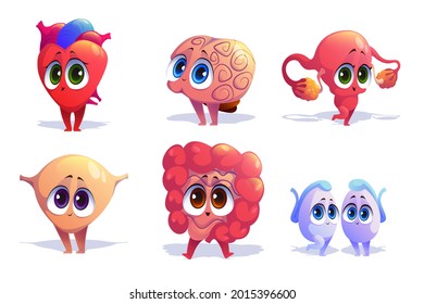 Human body organs cartoon characters isolated set