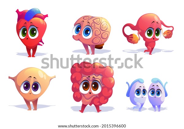 Human body organs cartoon characters isolated set