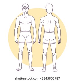 human body outline background. Vector outline illustration of male body. hand drawn human body sketch. Male human body. men line art. men sketch. male sketch.