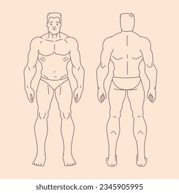 human body outline background. Vector outline illustration of male body. hand drawn human body sketch. Male human body. men line art. men sketch. male sketch.