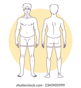 human body outline background. Vector outline illustration of male body. hand drawn human body sketch. Male human body. men line art. men sketch. male sketch.