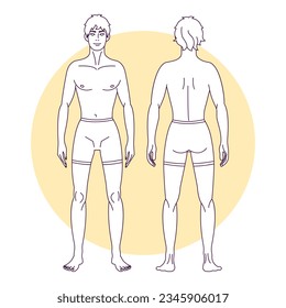 human body outline background. Vector outline illustration of male body. hand drawn human body sketch. Male human body. men line art. men sketch. male sketch.