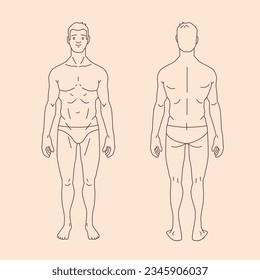 human body outline background. Vector outline illustration of male body. hand drawn human body sketch. Male human body. men line art. men sketch. male sketch.