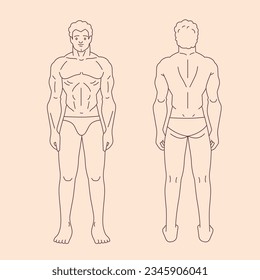 fondo del contorno del cuerpo humano. Ilustración del contorno vectorial del cuerpo masculino. boceto de cuerpo humano dibujado a mano. Cuerpo humano masculino. los hombres hacen sketch de arte. boceto masculino.