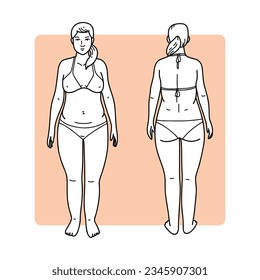 fondo del contorno del cuerpo humano. Ilustración del esqueleto vectorial del cuerpo femenino. boceto de cuerpo humano dibujado a mano. Cuerpo humano femenino. dibujo de mujer. sketch femenino.