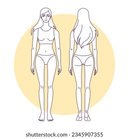 human body outline background. Vector outline illustration of female body. hand drawn human body sketch. Female human body. woman line art. woman sketch. female sketch.